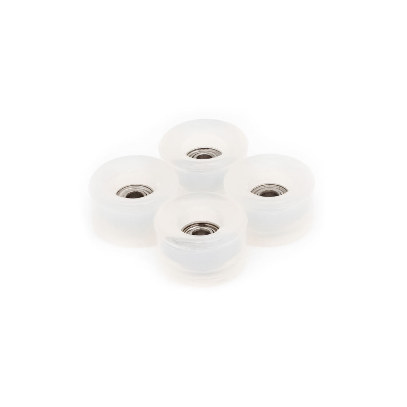 set of 4 bearing wheels cruiser shape 8mm diameter clear translucent color